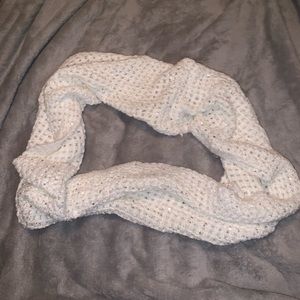 White Sequins Waffle Knit Circle Scarf